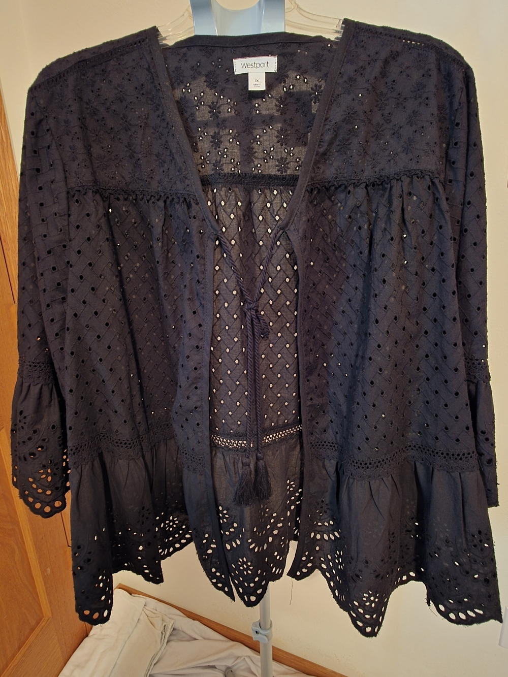 Westport Black Eyelet Boho Openfront Cardigan